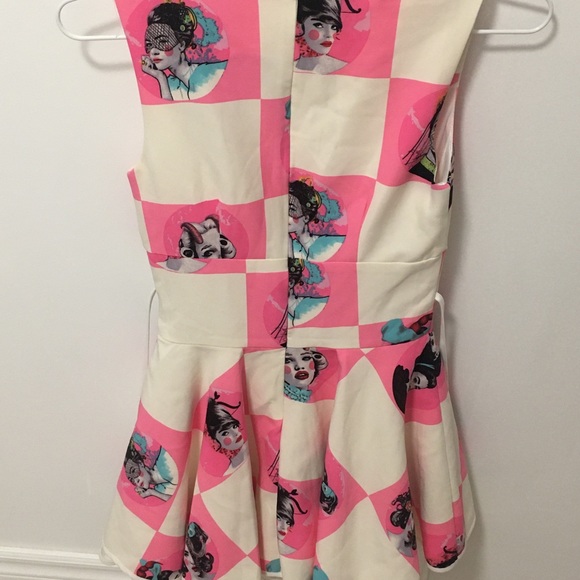 Pink Pussycat Pattern Grid Cosplay Casual Dress Women’s Size Small Sleeveless - Picture 4 of 6